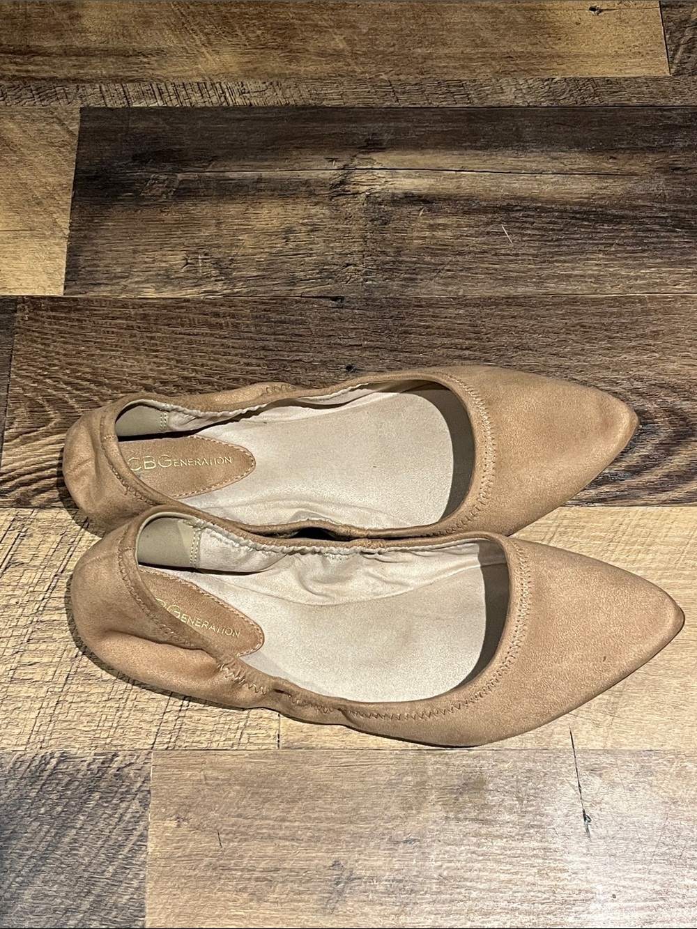 BCBGeneration Women's Tan Suede Pointed Ballet Flats - Picture 6 of 7